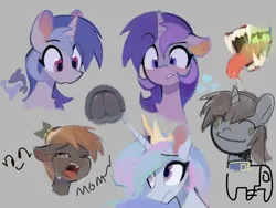 Size: 2048x1536 | Tagged: safe, artist:unclechai, derpibooru import, amethyst star, button mash, princess celestia, sea swirl, seafoam, oc, oc:littlepip, alicorn, earth pony, pony, unicorn, fallout equestria, g4, confused, crying, cutie mark, derp, drool, female, frog (hoof), gray background, horn, image, looking at something, male, mare, open mouth, owo, png, simple background, speedpaint, tongue out, underhoof