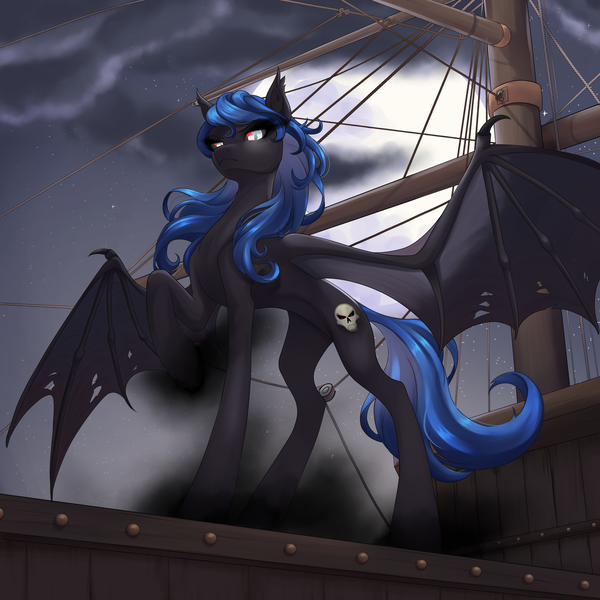 Size: 2832x2832 | Tagged: safe, artist:sierraex, derpibooru import, oc, unofficial characters only, bat pony, pony, bat pony oc, bat wings, female, image, png, ship, solo, torn wings, wings