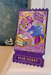 Size: 2690x3936 | Tagged: safe, derpibooru import, official, twilight sparkle, pony, unicorn, g4, book, card, clothes, double dove, dress, flower, grand galloping gala, horn, image, irl, jpeg, kayou, looking offscreen, magic, magic aura, merchandise, outfit, photo, sticker, text, waving