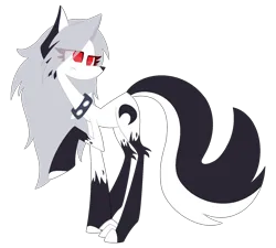 Size: 1720x1545 | Tagged: safe, artist:scridley-arts, ponified, dog, dog pony, hellhound, pony, choker, coat markings, eye clipping through hair, fluffy tail, hair over one eye, helluva boss, image, leg fluff, loona (helluva boss), moon, paws, png, red eyes, simple background, socks (coat marking), spiked choker, tail, tail fluff, transparent background, white mane