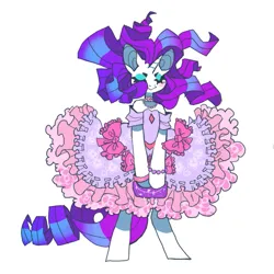 Size: 851x851 | Tagged: safe, artist:cutesykill, derpibooru import, rarity, pony, semi-anthro, unicorn, g4, beauty mark, big ears, blue eyeshadow, bow, bracelet, choker, clothes, colored pinnae, detached sleeves, dress, eyelashes, eyes closed, eyeshadow, female, flowing mane, frilly dress, horn, image, jewelry, lolita fashion, makeup, mare, necklace, pearl bracelet, png, purple mane, purple tail, ringlets, shiny mane, shiny tail, shoulderless, simple background, smiling, solo, standing, tail, thick eyelashes, unicorn horn, white background, white coat, wristband