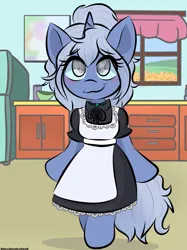 Size: 1535x2048 | Tagged: safe, artist:doodlesdoodles8, derpibooru import, oc, oc:misty mourn, unicorn, blind, choker, clothes, horn, image, jpeg, maid, unicorn oc