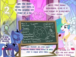 Size: 1440x1080 | Tagged: safe, artist:bronybyexception, derpibooru import, nightmare moon, princess celestia, princess luna, advent calendar, alcohol, chalkboard, christmas, hallucination, holiday, image, png, s1 luna, tyrant celestia, wine