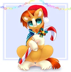 Size: 2468x2500 | Tagged: safe, artist:taiweiart, derpibooru import, sunburst, pony, unicorn, g4, candy, candy cane, christmas, cloak, clothes, food, hat, high res, holiday, horn, image, male, png, santa hat, solo, stallion, sunburst's cloak