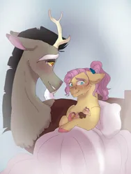 Size: 750x1000 | Tagged: safe, artist:cocolove2176, derpibooru import, discord, fluttershy, draconequus, hybrid, pegasus, pony, g4, baby, crying, discoshy, female, filly, flower, flower in hair, foal, heartwarming, hospital, image, interspecies, interspecies offspring, jpeg, male, mare, newborn, offspring, older, older fluttershy, parent:discord, parent:fluttershy, parents:discoshy, shipping, story in the source, straight