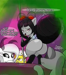 Size: 2299x2600 | Tagged: suggestive, artist:bestponies, derpibooru import, oc, oc:buzzing pollen, unofficial characters only, bee, bee pony, fly, fly pony, insect, monster pony, moth, mothpony, original species, pony, butt, club, dancing, dialogue, fart, fart fetish, female, fetish, gas, gassy, hoof over mouth, image, jpeg, lidded eyes, looking down, mare, plot, pole, pole dancing, red eyes, seductive, seductive look, seductive pose, stripper pole, tail, white coat, white eyes, yellow eyes