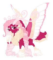 Size: 4200x4800 | Tagged: safe, artist:gigason, derpibooru import, oc, oc:rose finch, hybrid, absurd resolution, colored wings, female, image, magical lesbian spawn, multicolored wings, offspring, one eye closed, parent:bori the reindeer, parent:fluttershy, png, reindeer pony, simple background, solo, transparent background, wings