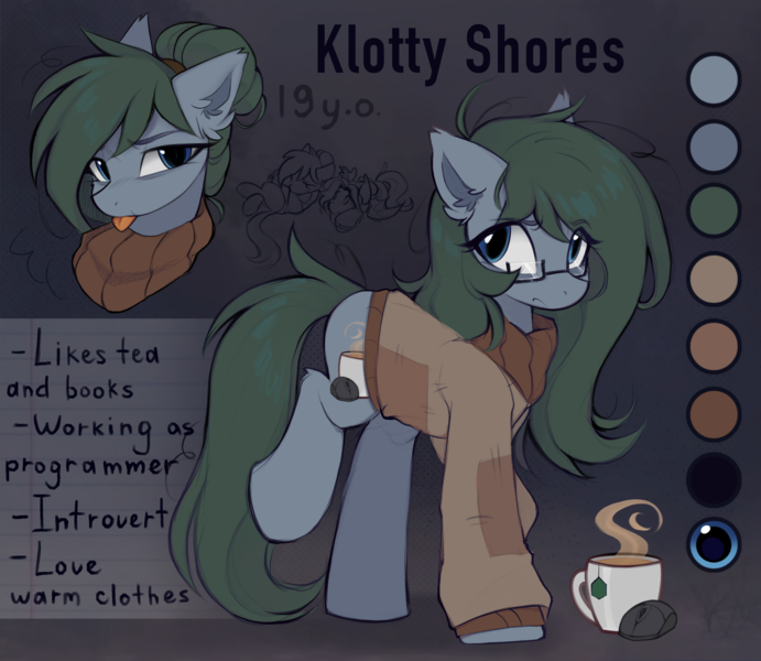 Size: 2357x2048 | Tagged: safe, artist:lerk, derpibooru import, oc, oc:klotty, earth pony, clothes, cute, ear fluff, glasses, image, png, solo, sweater