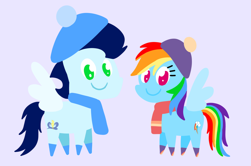 Size: 3552x2347 | Tagged: safe, anonymous artist, derpibooru import, rainbow dash, soarin', pegasus, pony, series:soarindash winter, derpibooru exclusive, female, image, looking at you, male, mare, png, pointy ponies, shipping, smiling, smiling at you, soarindash, stallion, straight, winter clothes