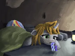 Size: 1890x1417 | Tagged: safe, derpibooru import, rarity, oc, oc:littlepip, oc:velvet remedy, pony, unicorn, fallout equestria, duo, female, horn, image, mare, ministry mares statuette, png, prone, sleeping