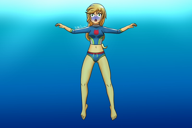 Size: 1200x800 | Tagged: grimdark, artist:uwdennis, derpibooru import, applejack, equestria girls, g4, asphyxiation, barefoot, beach, bikini, bubble, clothes, death, drowned, drowning, dying, feet, floating, image, limp, ocean, open mouth, png, solo, swimming, swimsuit, two-piece swimsuit, underwater, water