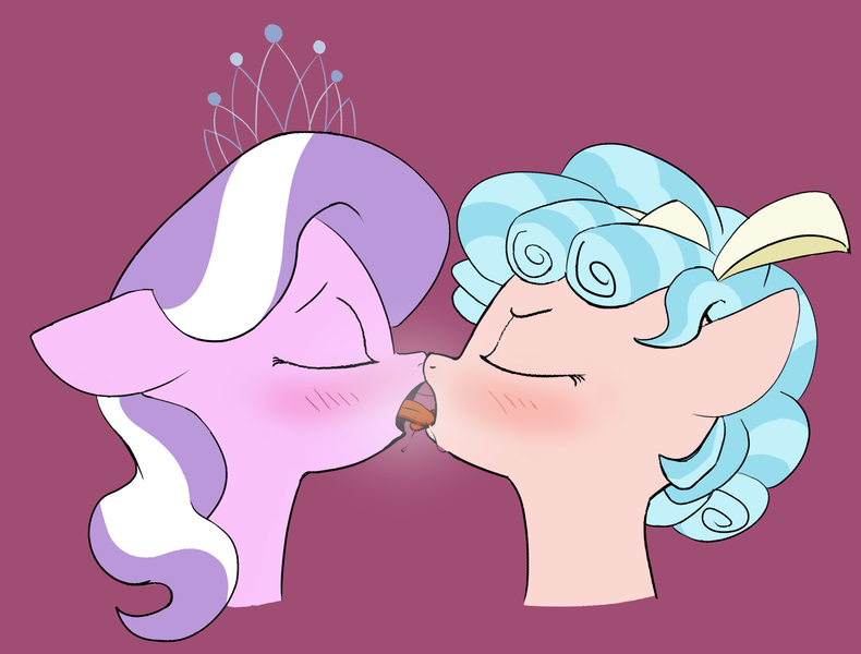 Size: 1663x1263 | Tagged: suggestive, artist:bobblygobbly, derpibooru import, cozy glow, diamond tiara, pony, g4, female, foal, foalcon, image, kissing, lesbian, png, tongue out, underage