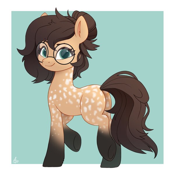 Size: 2000x2000 | Tagged: safe, artist:luminousdazzle, derpibooru import, oc, oc:nixie tube, unofficial characters only, bat pony, earth pony, hybrid, butt, coat markings, dappled, fangs, female, glasses, image, jpeg, plot, smiling, socks (coat marking), solo