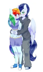 Size: 413x689 | Tagged: safe, artist:verawitch, derpibooru import, rainbow dash, soarin', anthro, pegasus, pony, commission, female, image, jpeg, male, mare, shipping, soarindash, stallion, straight