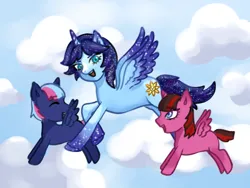 Size: 1024x768 | Tagged: source needed, safe, artist:eiimo, derpibooru import, oc, oc:blue thunder, alicorn, pony, colt, female, filly, flying, foal, image, male, png