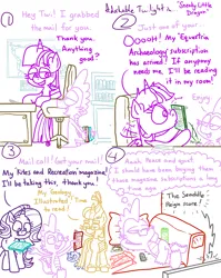 Size: 4779x6013 | Tagged: safe, artist:adorkabletwilightandfriends, derpibooru import, moondancer, spike, starlight glimmer, twilight sparkle, twilight sparkle (alicorn), oc, oc:pinenut, alicorn, cat, comic:adorkable twilight and friends, g4, adorkable, adorkable twilight, boop, chair, comic, content, couch, cute, dork, excited, happy, image, magazine, magazine cover, map, map of equestria, nose wrinkle, noseboop, office, office chair, png, relaxing, remote, remote control, sitting, slice of life, smiling, sports, squishy, study, television