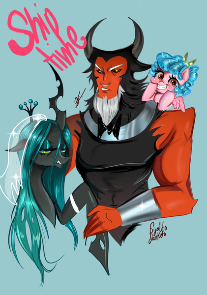 Size: 2160x3078 | Tagged: safe, derpibooru import, cozy glow, lord tirek, queen chrysalis, frenemies (episode), g4, season 9, spoiler:s09, female, image, male, my little pony, png, ship:chrysirek, shipping, straight