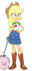 Size: 1800x3920 | Tagged: safe, derpibooru import, edit, edited screencap, editor:cutler1228, screencap, applejack, human, pig, equestria girls, g4, applejack's hat, cowboy hat, female, hat, image, leash, not a vector, png, simple background, transparent background