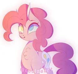 Size: 2848x2704 | Tagged: safe, artist:coolzaart, derpibooru import, pinkie pie, earth pony, pony, chest fluff, female, heterochromia, image, mare, png, redesign, signature, simple background, smiling, solo, white background