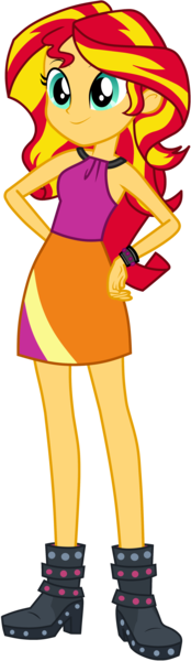 Size: 1450x5000 | Tagged: safe, artist:octosquish7260, derpibooru import, sunset shimmer, human, equestria girls, g4, bare shoulders, boots, bracelet, clothes, eqg promo pose set, female, grin, halterneck, hand on hip, image, jewelry, leather, leather boots, my little pony equestria girls: rainbow rocks, png, shoes, simple background, skirt, sleeveless, smiling, solo, standing, studs, sunset shimmer's skirt, transparent background