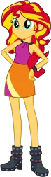 Size: 1450x5000 | Tagged: safe, artist:octosquish7260, derpibooru import, sunset shimmer, human, equestria girls, g4, bare shoulders, boots, bracelet, clothes, eqg promo pose set, female, grin, halterneck, hand on hip, image, jewelry, leather, leather boots, my little pony equestria girls: rainbow rocks, png, shoes, simple background, skirt, sleeveless, smiling, solo, standing, studs, sunset shimmer's skirt, transparent background