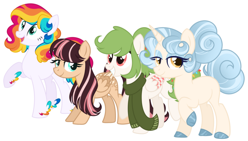 Size: 3674x2096 | Tagged: safe, artist:monochrome-sunsets, derpibooru import, oc, unofficial characters only, earth pony, pegasus, pony, unicorn, clothes, female, horn, image, mare, png, scarf, simple background, transparent background