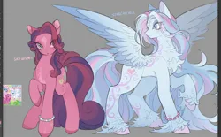 Size: 2037x1267 | Tagged: safe, artist:rottendevilman, derpibooru import, skywishes, star catcher, earth pony, pegasus, pony, g3, bracelet, chest fluff, coat markings, duo, facial markings, female, image, jewelry, jpeg, mare, spread wings, star (coat marking), unshorn fetlocks, wings