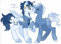 Size: 1899x1369 | Tagged: safe, artist:rottendevilman, derpibooru import, pokey pierce, soarin', pegasus, pony, unicorn, g4, aviator goggles, clothes, duo, gay, goggles, goggles on head, horn, image, jpeg, male, necktie, shipping, shirt, simple background, soarinpierce, stallion, unshorn fetlocks, white background