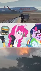 Size: 1120x1956 | Tagged: semi-grimdark, ponerpics import, pinkie pie, rainbow dash, sci-twi, sunset shimmer, twilight sparkle, equestria girls, air crash, image, jeju air, jpeg, plane, south korea, we are going to hell