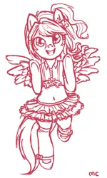 Size: 524x874 | Tagged: artist needed, safe, derpibooru import, semi-anthro, 2014, anime style, clothes, drawthread, dress, female, image, lineart, looking at you, monochrome, pegasus wings, png, ponytail, signature, simple background, solo, wings