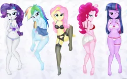 Size: 6823x4252 | Tagged: suggestive, artist:charliexe, ponerpics import, applejack, fluttershy, pinkie pie, rainbow dash, rarity, twilight sparkle, equestria girls, bikini, breasts, clothes, dakimakura cover, feet, female, image, jpeg, mane six, stocking feet, swimsuit