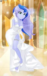 Size: 1625x2612 | Tagged: safe, artist:charliexe, ponerpics import, princess luna, equestria girls, breasts, bride, clothes, dress, evening gloves, female, garter, gloves, high heels, image, jpeg, long gloves, shoes, solo, wedding dress