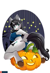 Size: 1884x2729 | Tagged: suggestive, artist:lifejoyart, ponerpics import, oc, unofficial characters only, anthro, breasts, butt, clothes, female, halloween, holiday, image, jack-o-lantern, jpeg, pumpkin, solo