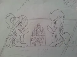 Size: 749x562 | Tagged: safe, artist:pacificaharrington, derpibooru import, rainbow dash, soarin', pegasus, pony, g4, colt, colt soarin', female, filly, filly rainbow dash, foal, image, jpeg, male, shipping, sketch, soarindash, straight, traditional art, younger