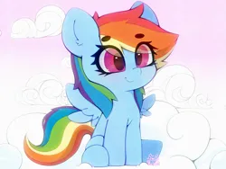 Size: 4000x3000 | Tagged: safe, artist:zokkili, derpibooru import, rainbow dash, pegasus, pony, g4, cloud, ear fluff, eye clipping through hair, eyebrows, eyebrows visible through hair, female, high res, image, jpeg, on a cloud, sitting, sitting on cloud, smiling, solo, spread wings, wings