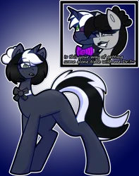 Size: 4124x5226 | Tagged: safe, artist:askhypnoswirl, derpibooru import, oc, oc:hypno swirl, oc:mimic, unofficial characters only, earth pony, unicorn, black lipstick, blushing, bow, commission, duo, duo male and female, earth pony oc, female, fusion, horn, image, lipstick, male, png, sneer, unicorn oc