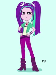 Size: 828x1104 | Tagged: safe, artist:funnypancake, derpibooru import, adagio dazzle, aria blaze, sonata dusk, equestria girls, g4, antagonist, belt, boots, bracelet, bully, clothes, evil, evil grin, frown, grin, image, jewelry, jpeg, necklace, pants, purple eyes, purple hair, purple skin, shoes, simple background, smiling, teal background, teal hair, the dazzlings, villainess