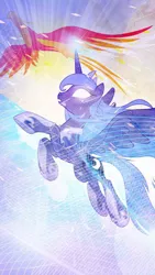 Size: 640x1136 | Tagged: safe, derpibooru import, philomena, princess luna, alicorn, pony, g4, flying, image, jpeg