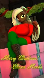 Size: 1152x2048 | Tagged: safe, artist:thunder-blur, ponerpics import, oc, unofficial characters only, anthro, 3d, boots, breasts, christmas, clothes, female, holiday, image, jpeg, shoes, sitting, solo, text