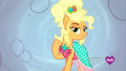 Size: 1280x720 | Tagged: safe, derpibooru import, screencap, applejack, earth pony, g4, female, hub logo, image, jpeg, logo, the hub