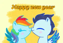 Size: 1115x762 | Tagged: safe, artist:starflowerpony, derpibooru import, rainbow dash, soarin', pegasus, pony, g4, female, happy new year, holiday, image, male, mare, png, shipping, soarindash, stallion, straight