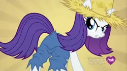 Size: 1280x720 | Tagged: safe, derpibooru import, screencap, rarity, unicorn, g4, female, horn, hub logo, image, jpeg, logo, the hub