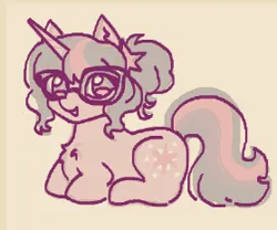 Size: 279x232 | Tagged: safe, artist:junniepiepoopop, derpibooru import, sci-twi, twilight sparkle, ponified, pony, unicorn, equestria girls, g4, bangs, chest fluff, cute, equestria girls ponified, female, glasses, hair accessory, hair bun, horn, image, lying down, mane accessory, mare, open mouth, open smile, pastel, png, ponyloaf, prone, purple coat, sci-twiabetes, shiny eyes, simple background, smiling, solo, three quarter view, three toned mane, three toned tail, tied mane, twiabetes, unicorn horn, unicorn sci-twi, white background