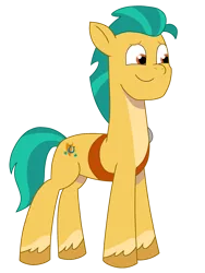 Size: 1848x2464 | Tagged: safe, artist:lnx1ynight16, derpibooru import, hitch trailblazer, earth pony, pony, g5, my little pony: tell your tale, belt, image, looking at something, male, png, simple background, smiling, solo, stallion, transparent background, vector, zipp's yes day