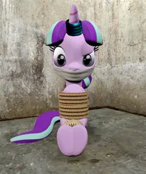 Size: 646x768 | Tagged: safe, derpibooru import, starlight glimmer, unicorn, g4, 3d, 3d model, angry, bondage, bound and gagged, cloth gag, gag, horn, image, jpeg