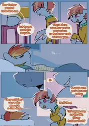 Size: 1448x2048 | Tagged: safe, artist:piesinful, derpibooru import, rainbow dash, windy whistles, pegasus, pony, comic:unlucky day, fanfic:cupcakes, g4, bandage, bed, comic, crying, dialogue, duo, duo female, female, hospital, hospital bed, image, implied bow hothoof, jpeg, mare, mother and child, mother and daughter, speech bubble