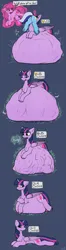 Size: 2400x9027 | Tagged: suggestive, artist:monycaalot, derpibooru import, twilight sparkle, twilight sparkle (alicorn), alicorn, g4, burp, comic, commissioner:lemondrop, dialogue, digestion, image, magic, multiple prey, png, tall, vore