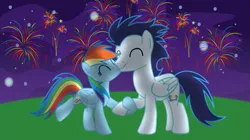 Size: 739x415 | Tagged: safe, artist:soarindasher10, derpibooru import, rainbow dash, soarin', pegasus, pony, g4, female, fireworks, happy new year, holiday, image, male, mare, png, shipping, soarindash, stallion, straight