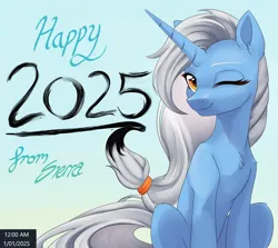 Size: 2785x2479 | Tagged: safe, artist:sierraex, derpibooru import, oc, unofficial characters only, pony, unicorn, 2025, happy new year, happy new year 2025, holiday, horn, image, not trixie, png, solo, unicorn oc