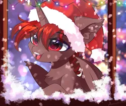 Size: 3594x3014 | Tagged: safe, artist:airiniblock, derpibooru import, oc, oc:hardy, alicorn, pony, chest fluff, christmas, christmas lights, ear fluff, hat, holiday, image, male, open mouth, png, santa hat, snow, solo, stallion, starry eyes, wingding eyes